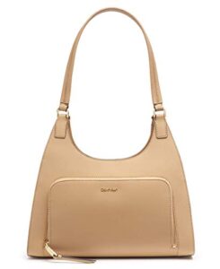 calvin klein ava saffiano triple compartment hobo shoulder bag, rye