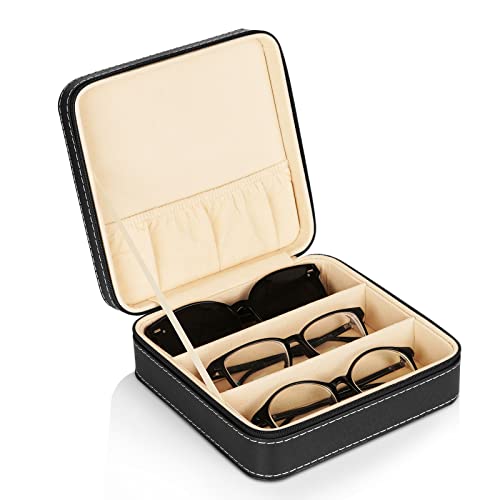 Olpchee Portable 3-Slot Glasses Storage Travel Sunglass Organizer Zipper Box Jewelry Leatherette Display Case Collector