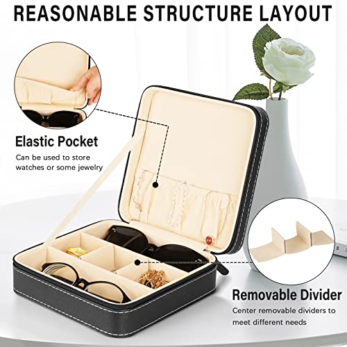 Olpchee Portable 3-Slot Glasses Storage Travel Sunglass Organizer Zipper Box Jewelry Leatherette Display Case Collector