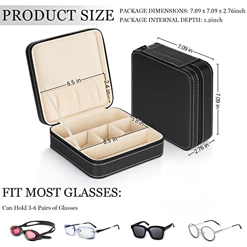Olpchee Portable 3-Slot Glasses Storage Travel Sunglass Organizer Zipper Box Jewelry Leatherette Display Case Collector