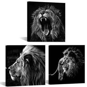 kreative arts – 3 panels lion king black and white canvas prints wall art modern painting wall pictures for living room office decoration ready to hang (12x12inchx3pcs/set)