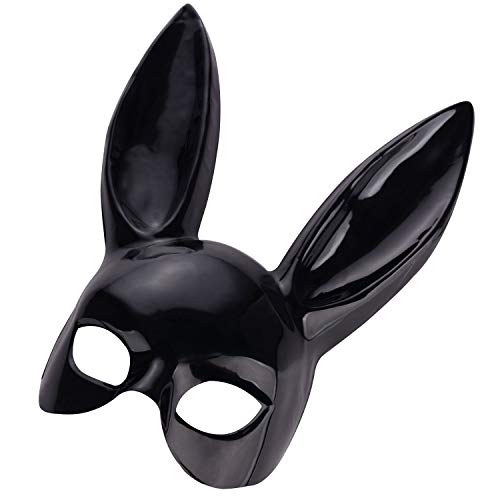 Masquerade Rabbit Mask Bunny Mask, Black Adult Bunny Ear Rabbit Mask for Women's Masquerade Easter Halloween Eve Party Costume Accessory NMFIN