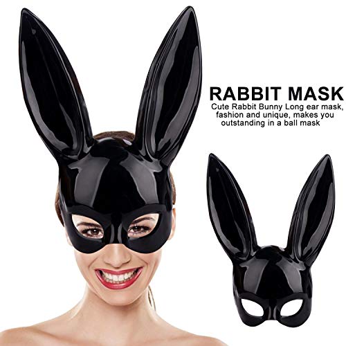 Masquerade Rabbit Mask Bunny Mask, Black Adult Bunny Ear Rabbit Mask for Women's Masquerade Easter Halloween Eve Party Costume Accessory NMFIN