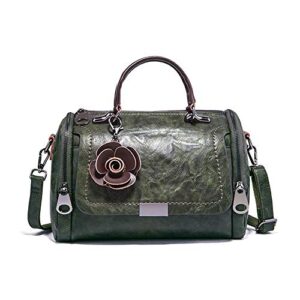 mn&sue duffel style handbags for women small top handle satchel crossbody mini barrel purse (dark green)