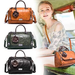 Mn&Sue Duffel Style Handbags for Women Small Top Handle Satchel Crossbody Mini Barrel Purse (Dark Green)