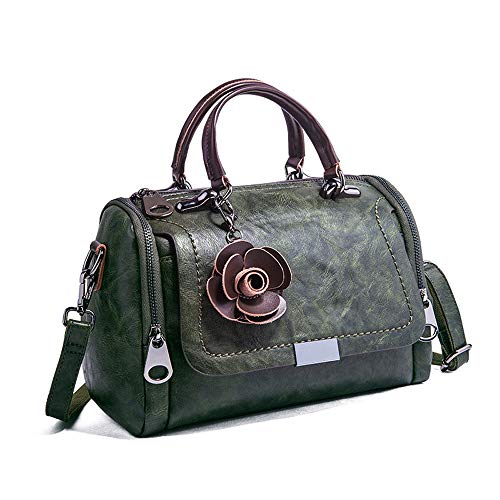 Mn&Sue Duffel Style Handbags for Women Small Top Handle Satchel Crossbody Mini Barrel Purse (Dark Green)