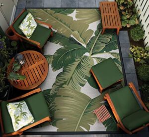 couristan dolce palm lily indoor/outdoor area rug, 5’3″ x 7’6″, hunter green-ivory