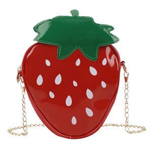 goclothod strawberry purse women fruit shaped leather shoulder bag cute mini cross body handbag (leather strawberry)