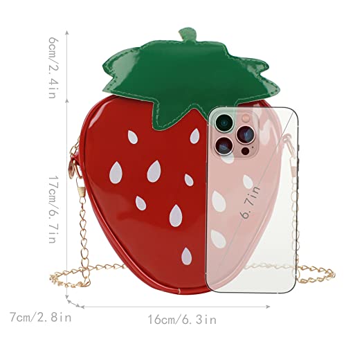 Goclothod Strawberry Purse Women Fruit Shaped Leather Shoulder Bag Cute Mini Cross Body Handbag (Leather Strawberry)