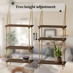 BAMFOX Hanging Wall Shelves,Swing Rope Floating Shelf,3 Tier Bamboo Hanging Storage Shelves for Living Room/Bedroom/Bathroom and Kitchen …