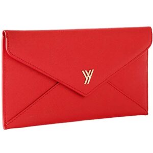 YBONNE Women's Long Wallet RFID Blocking Envelope Purse, Made of Saffiano Leather (Red)