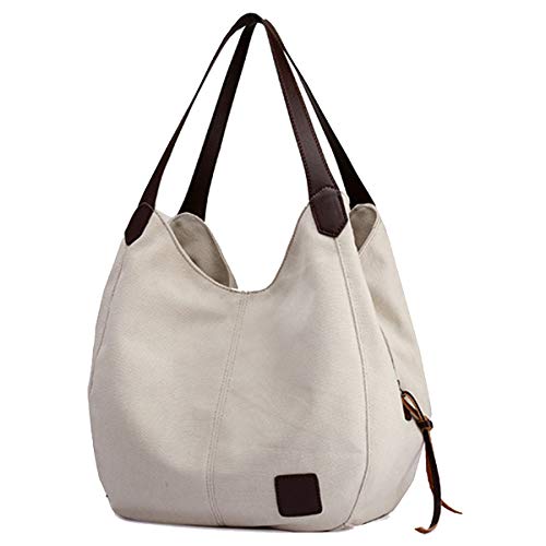 TCHH-DayUp Hobo Purses for Women Canvas Tote Shoulder Bags Cotton Handbags Beige