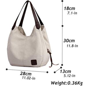 TCHH-DayUp Hobo Purses for Women Canvas Tote Shoulder Bags Cotton Handbags Beige