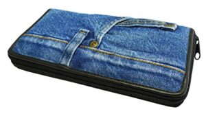 bijoux de ja upcycling blue denim money zip around wallet wristlet purse clutch for women