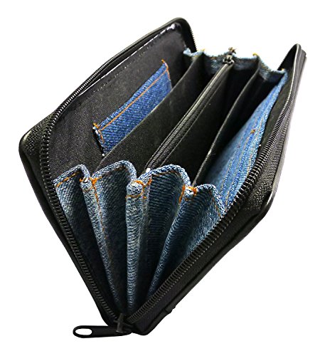 Bijoux De Ja Upcycling Blue Denim Money Zip Around Wallet Wristlet Purse Clutch for Women