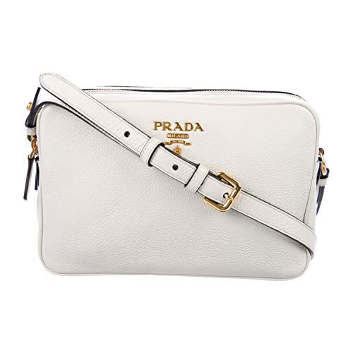 Prada Women's White Vitello Phenix Leather Crossbody HandBag 1BH079