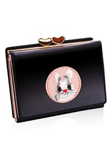 jiufeng women’s short wallet multi purpose purses animal embroidered billfold credit card holder coin pouches (black)