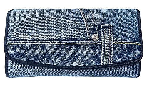 Bijoux De Ja Upcycling Blue Denim Large Capacity Money Flap Roomy Long Wallet Purse Clutch for Women BMW014