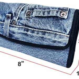 Bijoux De Ja Upcycling Blue Denim Large Capacity Money Flap Roomy Long Wallet Purse Clutch for Women BMW014