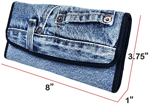 Bijoux De Ja Upcycling Blue Denim Large Capacity Money Flap Roomy Long Wallet Purse Clutch for Women BMW014