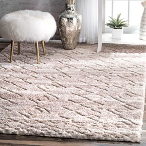 nuloom vinita moroccan diamonds shag area rug, 4′ x 6′, light beige