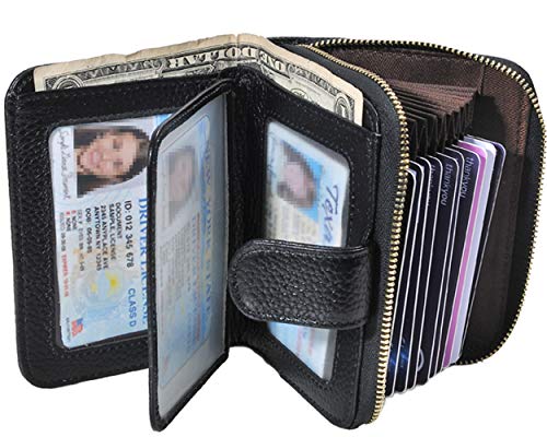 Beurlike Women's RFID Credit Card Holder Organizer Case Leather Security Wallet (Black)