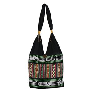 novica handmade thai hillside – embroidered multicolored cotton shoulder bag, tote bag large shoulder bag top handle handbag with yoga mat buckle for gym, work, school.
