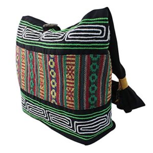 NOVICA Handmade Thai Hillside - Embroidered Multicolored Cotton Shoulder Bag, Tote Bag Large Shoulder Bag Top Handle Handbag with Yoga Mat Buckle for Gym, Work, School.