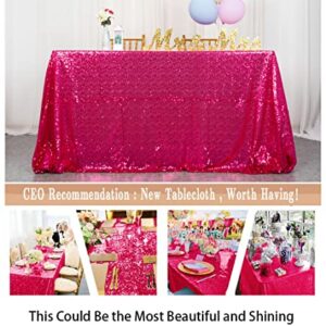 ShinyBeauty Hot Pink Sequin Tablecloth Rectangle 60inx102in Sequin Tablecloth for Wedding/Party-Fuchsia