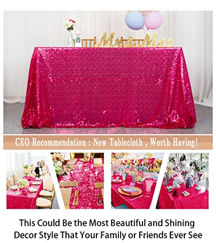 ShinyBeauty Hot Pink Sequin Tablecloth Rectangle 60inx102in Sequin Tablecloth for Wedding/Party-Fuchsia