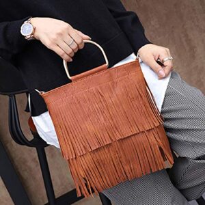 Ayliss Women Fringe Tassel Crossbody Bag Leather Shoulder Bag Hobo Handbag (Brown)