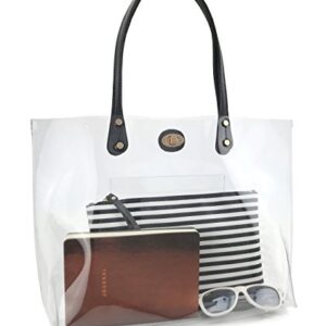 PVC Clear Womens Tote With Striped Zipper Clutch Weekender Shoulder Handbag (Black&White Stripes) Medium