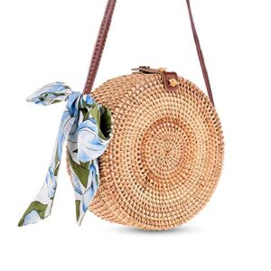 Rattan Bags for Women, Xmeng Straw Round Bali Ata Handbags Woven Circle Crossbody Wicker Purse Adjustable Strap Boho Bag