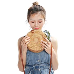 Rattan Bags for Women, Xmeng Straw Round Bali Ata Handbags Woven Circle Crossbody Wicker Purse Adjustable Strap Boho Bag