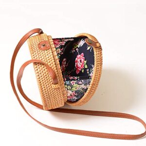 Rattan Bags for Women, Xmeng Straw Round Bali Ata Handbags Woven Circle Crossbody Wicker Purse Adjustable Strap Boho Bag