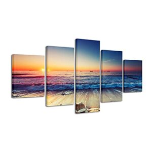 pyradecor 5 piece large modern seascape artwork gallery wrapped ocean sea beach pictures canvas prints waves paintings on canvas wall art for living room bedroom home decorations l