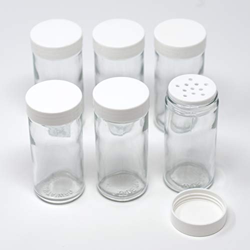 Glass Spice Jars- Set of Six Glass Spice Bottles