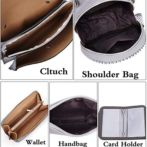 Rullar Women 6 Pcs Bag Set Stitching Handbag and Purse PU Top-handle Bag Tote Clutch Wallet Card Holder Rose