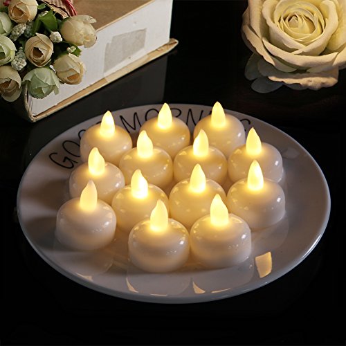 Homemory 24 Pack Waterproof Flameless Floating Tealights, Warm White Battery Flickering LED Tea Lights Candles - Wedding, Party, Centerpiece, Pool & SPA