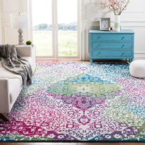 safavieh watercolor collection 5’3″ x 7’6″ ivory / fuchsia wtc672f boho chic medallion non-shedding living room bedroom dining home office area rug