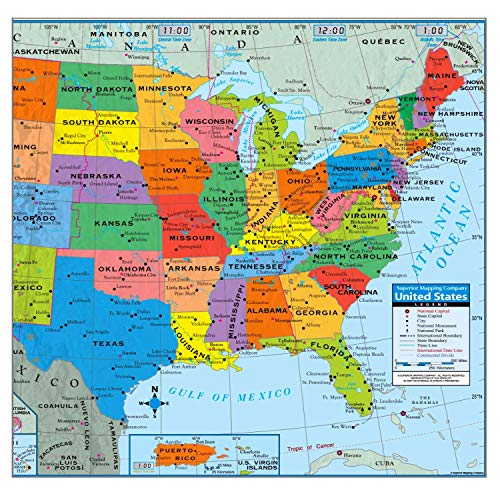 Superior Mapping Company United States Poster Size Wall Map 40 x 28 with Cities (1 Map)