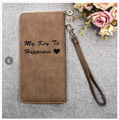 Personalized Photo Wallet Women Leather Wallet Clutch Wallet with Wristlet handba package best gift for women Christmas gifts(Light Brown Single Side)