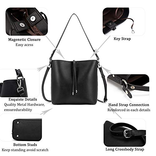 WESTBRONCO Hobo Bags for Women Vegan Leather Handbag Designer Crossbody Bucket Tote Purse Large Ladies Shoulder Bags Black