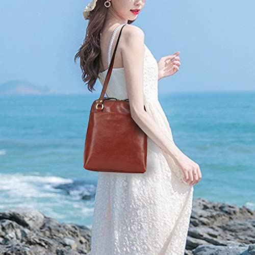 Banuce Fashion Italian Leather Convertible Backpack Purse for Women Small Shoulder Bag for 9.7 Inch iPad School Daypack Brown