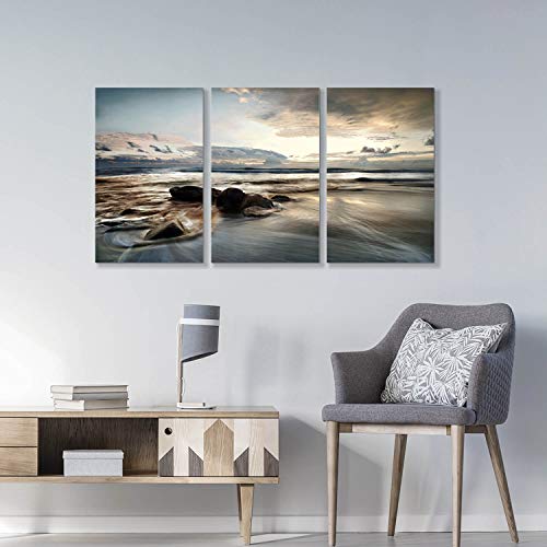 ARTISTIC PATH Seascape Canvas Art Wall Pictures: Beach Photographic Print on Canvas for Bedroom (Overall 48" Wx26 H,Multi-Sized)