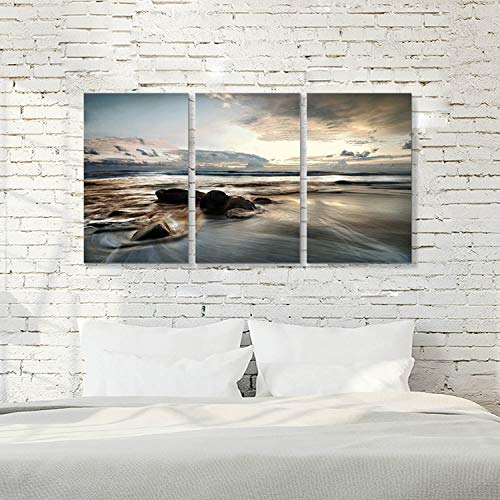 ARTISTIC PATH Seascape Canvas Art Wall Pictures: Beach Photographic Print on Canvas for Bedroom (Overall 48" Wx26 H,Multi-Sized)
