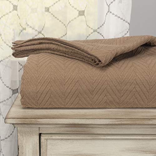 SUPERIOR 100% Cotton Thermal Blanket - All-Season Oversized Throw, Woven Blanket with Herringbone Weave Pattern, Taupe, King Size