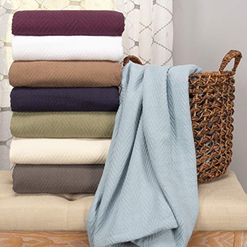 SUPERIOR 100% Cotton Thermal Blanket - All-Season Oversized Throw, Woven Blanket with Herringbone Weave Pattern, Taupe, King Size