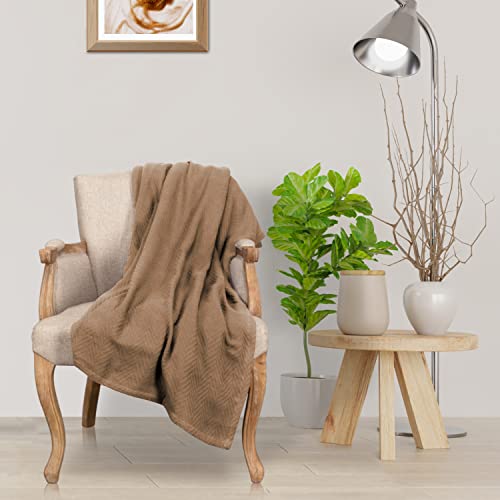 SUPERIOR 100% Cotton Thermal Blanket - All-Season Oversized Throw, Woven Blanket with Herringbone Weave Pattern, Taupe, King Size