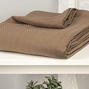 SUPERIOR 100% Cotton Thermal Blanket - All-Season Oversized Throw, Woven Blanket with Herringbone Weave Pattern, Taupe, King Size